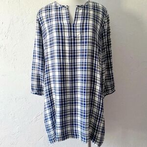 Madewell Artiste Plaid Tunic Shirt Dress SOFT Navy/Black/White, Size S